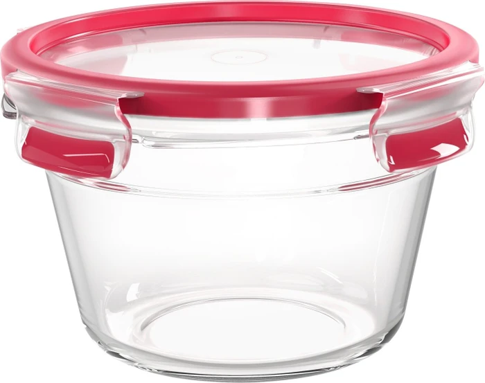 Emsa Clip&Close Glas rund Aufbewahrungsbehälter 900ml rot
