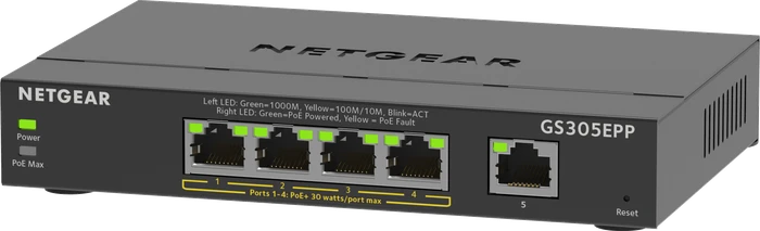 Netgear SOHO GS300 Desktop Gigabit Smart Switch, 5x RJ-45, 120W PoE+