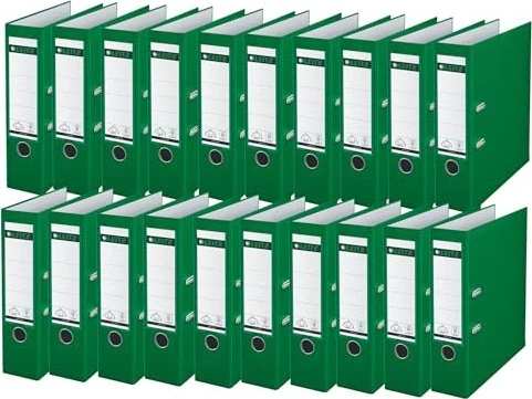 Leitz Qualitäts Ordner 2-Ring 180° Plastik, 80mm, A4, grün, 20er-Pack