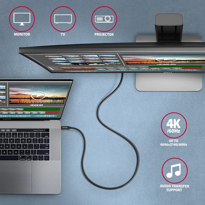 Axagon USB-C Kabel, USB 3.2 Gen2x2, 20Gb/s, 4K60Hz, 100W PD, USB-C [Stecker] auf USB-C [Stecker], 2m