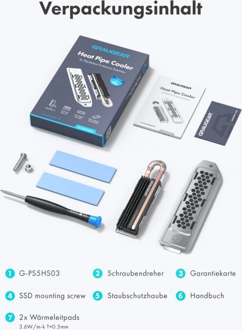 Graugear G-PS5HS03, Heatpipe-Kühler für PS5 Speichererweiterung, mit Abdeckung