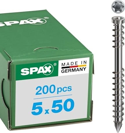 Spax Edelstahl rostfrei A2 T-STAR plus T25 Terrassenschraube, 5x50mm, 200 Stück