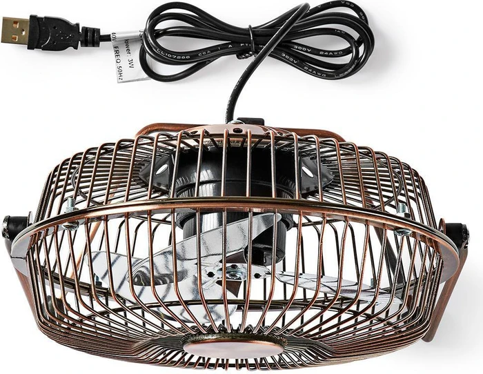 Nedis FNDK1CO15 USB Mini Tischventilator aus Metall 15cm kupfer