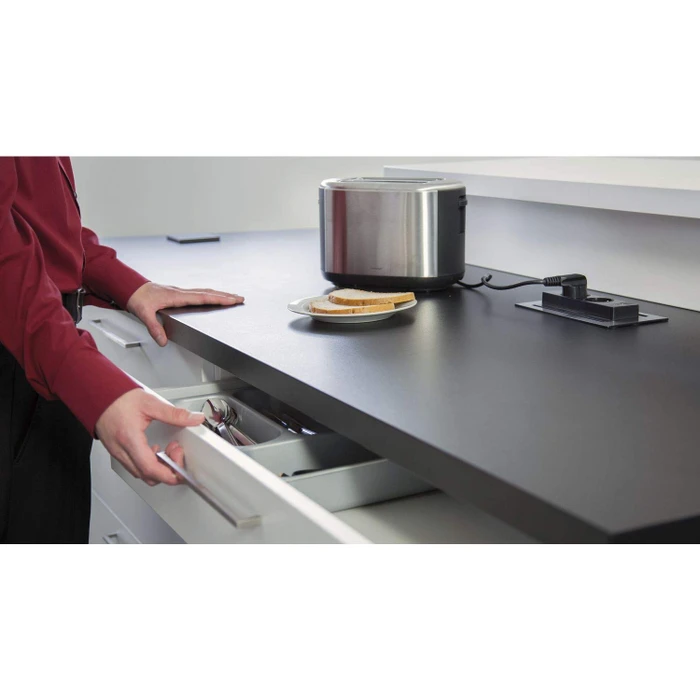 Schulte EVOLine BackFlip Cuisine, 2-fach, 1x USB-C, 2.5m, edelstahl gebürstet