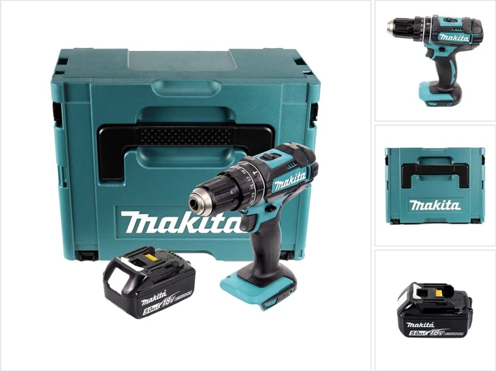 Makita DHP482T1J Akku-Schlagbohrschrauber inkl. MAKPAC + Akku 5.0Ah