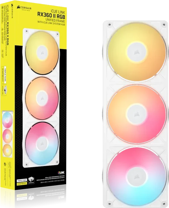 Corsair iCUE LINK RX360 II Unified Frame RGB, weiß, LED-Steuerung, 3x 120mm