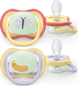 Philips Avent SCF376/25 Ultra Air Nighttime Beruhigungsschnuller, 6-18M, Silikon, raupe/schmetterling, 2 Stück