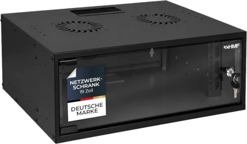 HMF 65700 19" Serverschrank 4HE, unmontiert, Sicherheitsglastür, IP20, schwarz, 400mm tief