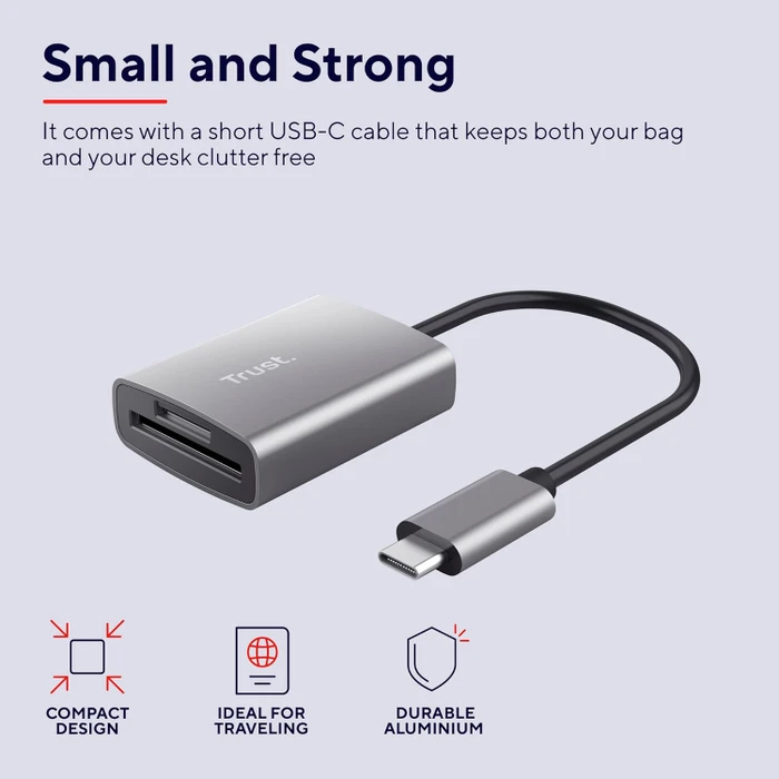 Trust Dalyx Kartenlesegerät aus Aluminium, silber, USB-C 3.0 [Stecker]