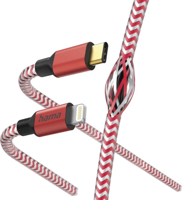 Hama Ladekabel Reflective USB-C/Lightning 1.5m Nylon rot