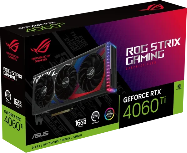 ASUS ROG Strix GeForce RTX 4060 Ti, ROG-STRIX-RTX4060TI-16G-GAMING, 16GB GDDR6, HDMI, 3x DP