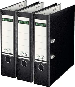 Leitz Qualitäts Ordner 2-Ring 180° Plastik, 80mm, A4, schwarz, 3er-Pack