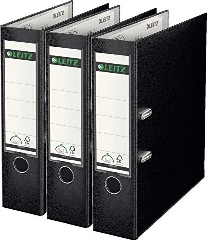 Leitz Qualitäts Ordner 2-Ring 180° Plastik, 80mm, A4, schwarz, 3er-Pack