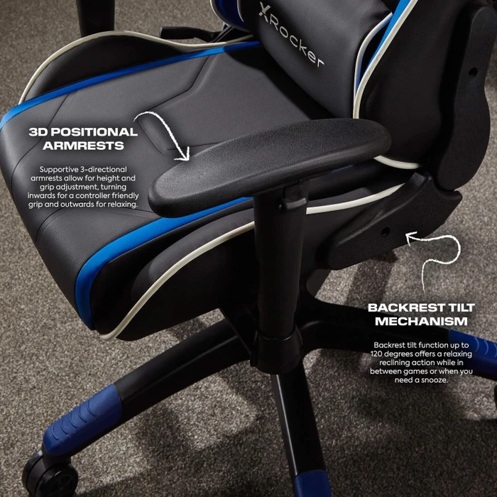 X Rocker Agility Compact Esports Gamingstuhl für für Kinder/Jugendliche, blau/schwarz