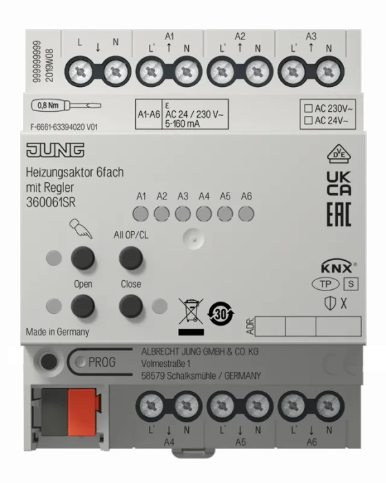 Jung KNX Heizungsaktor mit Regler 6-fach, 4TE REG, Schaltaktor