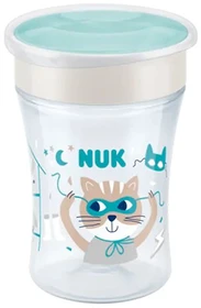 NUK Magic Cup Trinkbecher mit Trinkrand und Deckel, 8+M, 230ml, katze mint