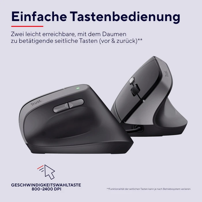 Trust Yuno Ergonomic Wireless Mouse schwarz, USB
