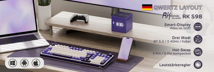RK Royal Kludge S98, Lavendel Lila, 96%, hot-swap, RK Linear Viridian, USB/Bluetooth, DE