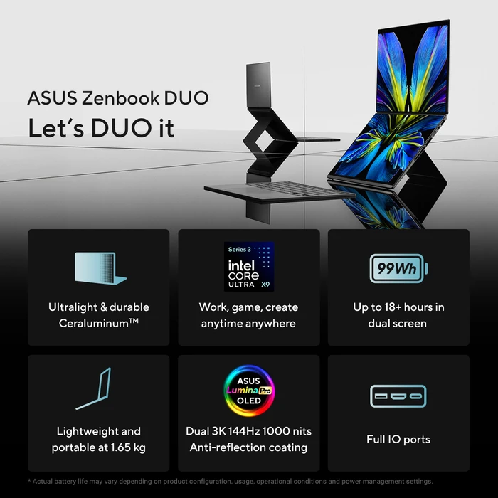 ASUS Zenbook Duo UX8407AA-SN262W, Core Ultra 9 386H, 32GB RAM, 1TB SSD, DE