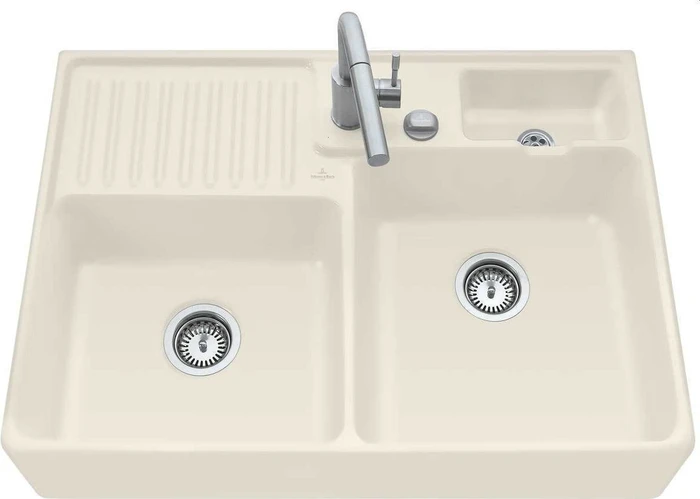 Villeroy & Boch Spülstein Becken rechts mit Ablauffernbedienung ivory
