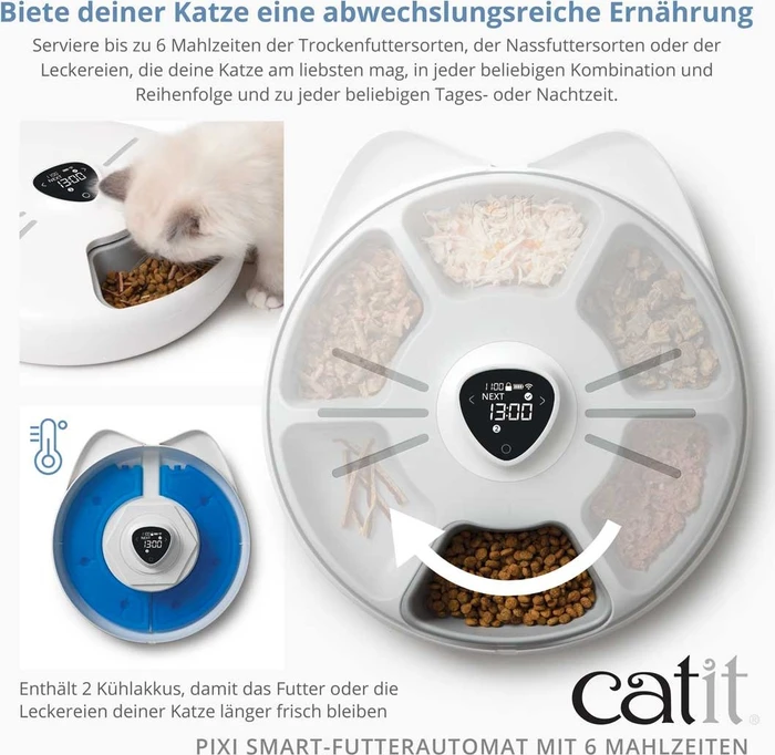 Catit PIXI Smart-Futterautomat mit 6 Mahlzeiten, Kühleinsatz, WLAN, weiß