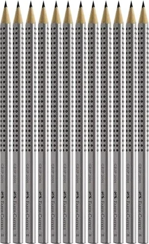 Faber-Castell Grip 2001 Bleistift H graphit, silber, 12er-Pack