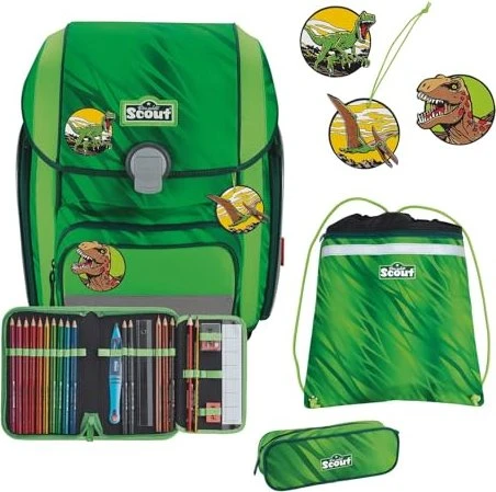 Scout Genius DIN Dino Rex Schultaschen-Set, 4-tlg.
