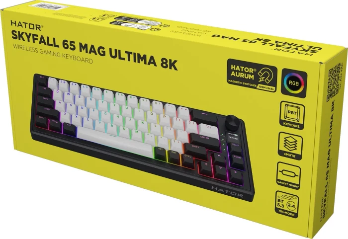 Hator Skyfall 65 MAG Ultima 8K Wireless, weiß/schwarz, LEDs RGB, Aurum Ice Magnetic, USB/Bluetooth, US