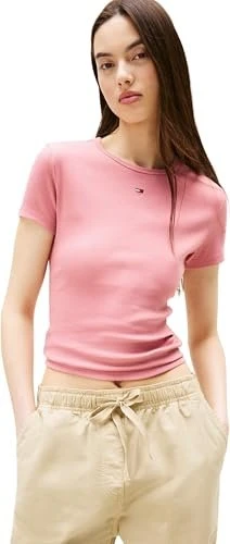 Tommy Hilfiger Ripped Roundneck Slim Fit T-Shirt kurzarm pink sugar (Damen)