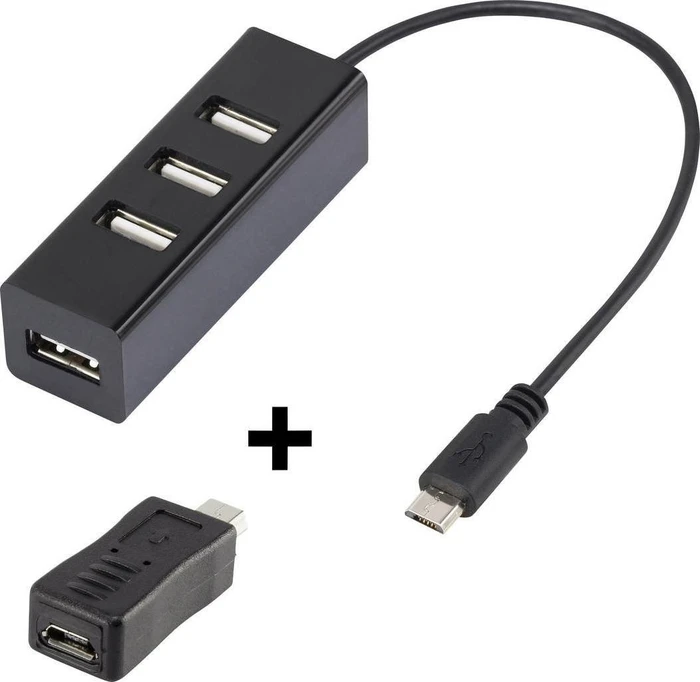 Renkforce USB-Hub, 4x USB-A 2.0, USB 2.0 Micro-B/USB 2.0 Mini-B [Stecker]