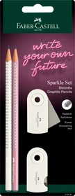 Faber-Castell Sparkle Schreibset Bleistift B graphit, coconut milk/rose shadow, Radierer, Anspitzer, 4er-Set