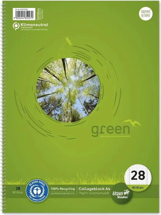 Ursus green Collegeblock, A4, Lineatur 28, 80 Blatt