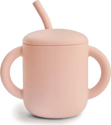 Mushie Silikon Trinklernbecher mit Strohhalm, 6+M, 175ml, blush
