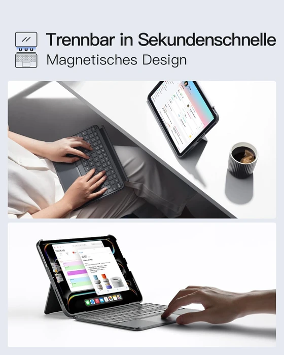 Inateck ACE Touch Ultraleicht Tastatur für iPad Pro 11" (M4), grau, DE