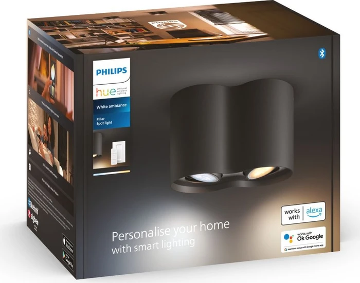 Philips Hue White Ambiance Pillar Spot 2-flammig schwarz