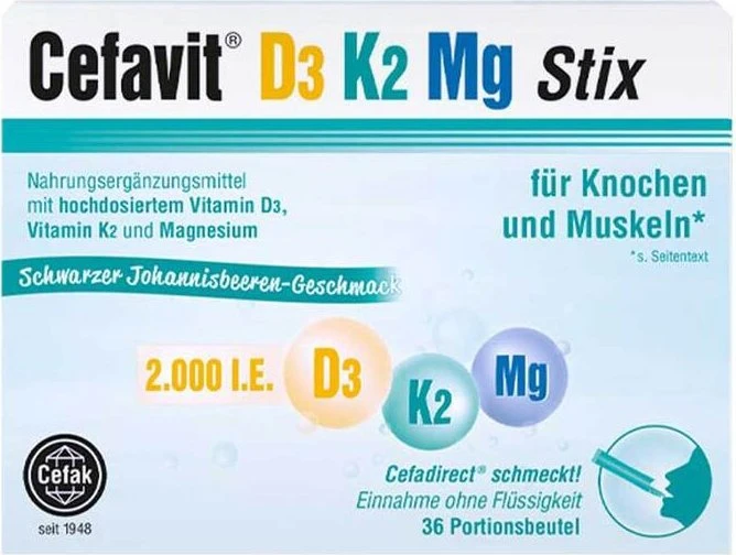 Cefavit D3 K2 Mg 2.000 I.E. Stix Granulat Portionsbeutel, 36 Stück