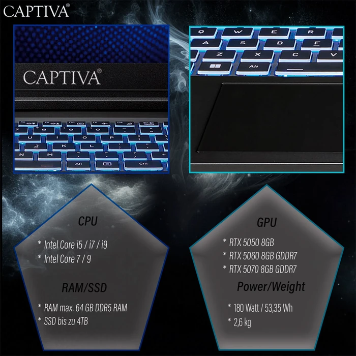 Captiva Entry Gaming I94-357GE, Core i7-13620H, 16GB RAM, 500GB SSD, GeForce RTX 5070, DE