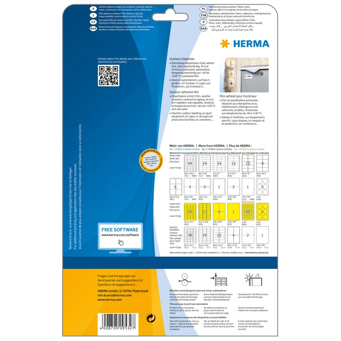 Herma Etiketten Outdoor, 63.5x33.9mm, wetterfest, weiß, matt, 10 Blatt (240 Etiketten)