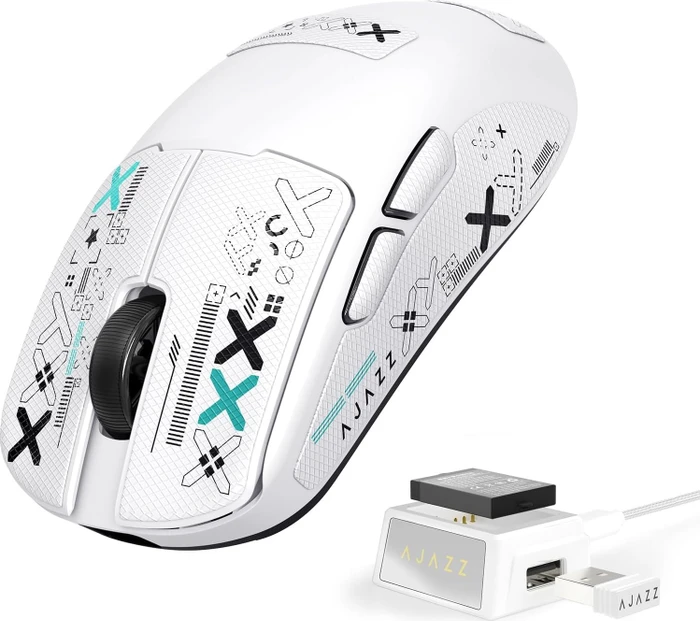 Ajazz AJ159 V2 MC Wireless Gaming Mouse mit Akku-Ladestation, weiß, inkl. Grip Tape, USB/Bluetooth