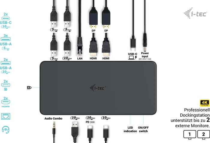 i-tec Thunderbolt 3 Professional Dual 4K Display Docking Station Generation 2, Thunderbolt 3 [Buchse]