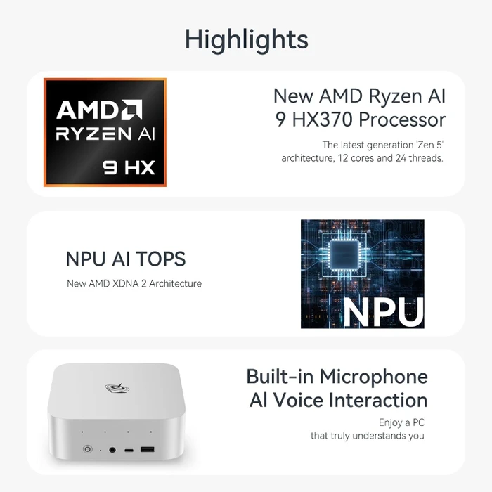 Beelink SER9 Pro, Space Gray, Ryzen AI 9 HX 370, 32GB RAM, 1TB SSD