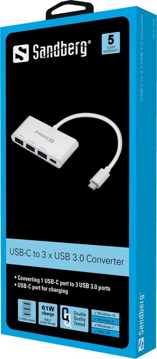 Sandberg USB-Hub, 3x USB-A 3.0, USB-C [Stecker]