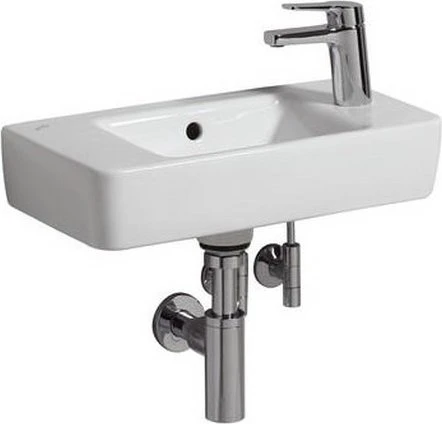 Geberit Renova Compact Handwaschbecken verkürzte Ausladung mit Ablagefläche 50cm, Hahnloch rechts, mit Überlauf, weiß/KeraTect