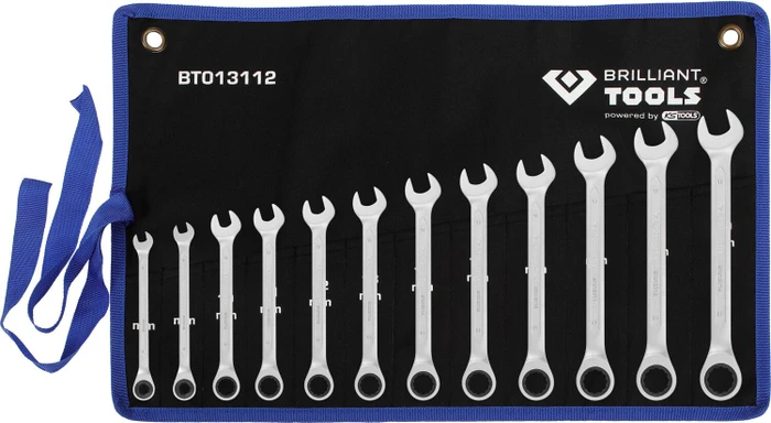 Brilliant Tools Maul-Ringratschenschlüsselsatz Schraubenschlüsselsatz inkl. Tasche, 12-tlg.