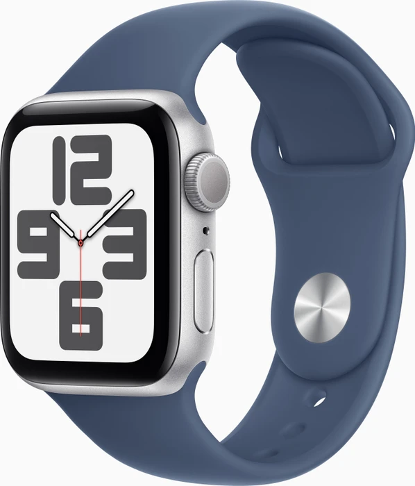 Apple Watch SE (2022) (GPS) 40mm silber mit Sportarmband S/M Denim