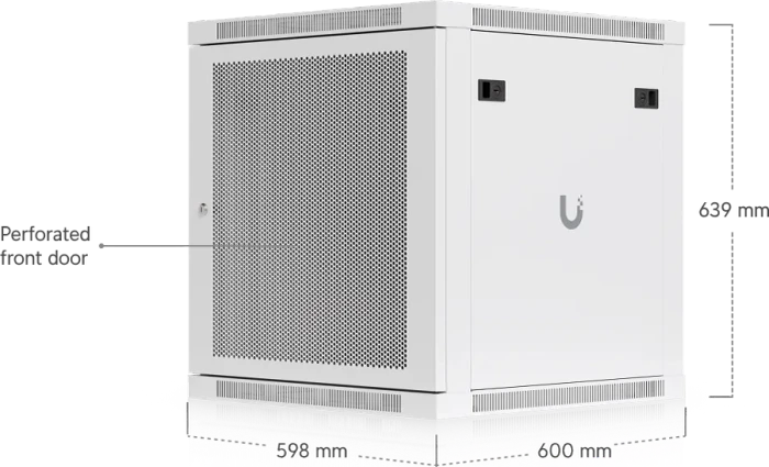Ubiquiti 12U Rack Cabinet, 19" Wandgehäuse 12HE, Gitternetztür, weiß, 600mm tief