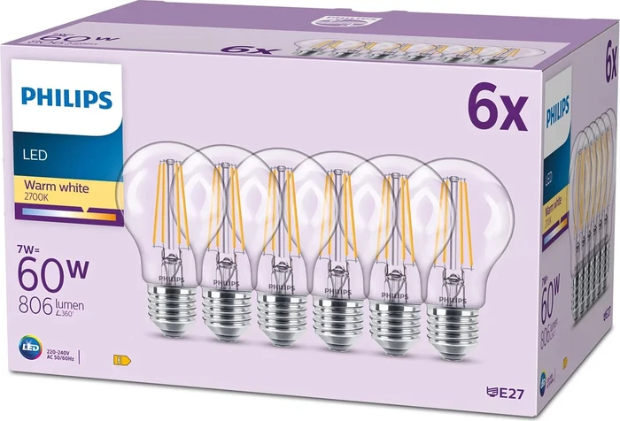 Philips Classic LED Birne E27 7W/827, 6 Stück