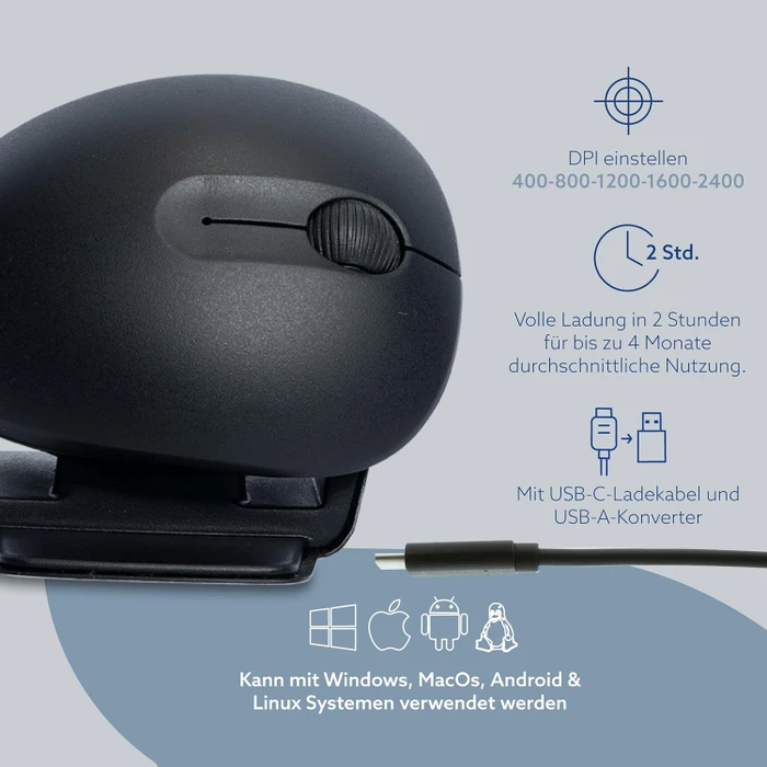 R-Go Twister beidhändige Maus mit Break Software, USB/Bluetooth