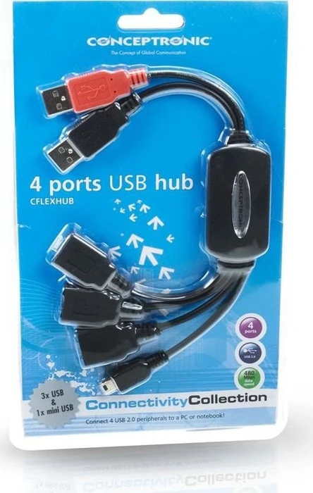 Conceptronic USB-Hub, 3x USB-A 2.0, 1x USB 2.0 Mini-B, USB-A 2.0 [Stecker]
