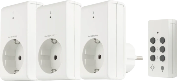 REV Funkschalt-Set 3+1 mit Fernbedienung, 1000W, Typ F, Funksteckdose, 3er-Pack